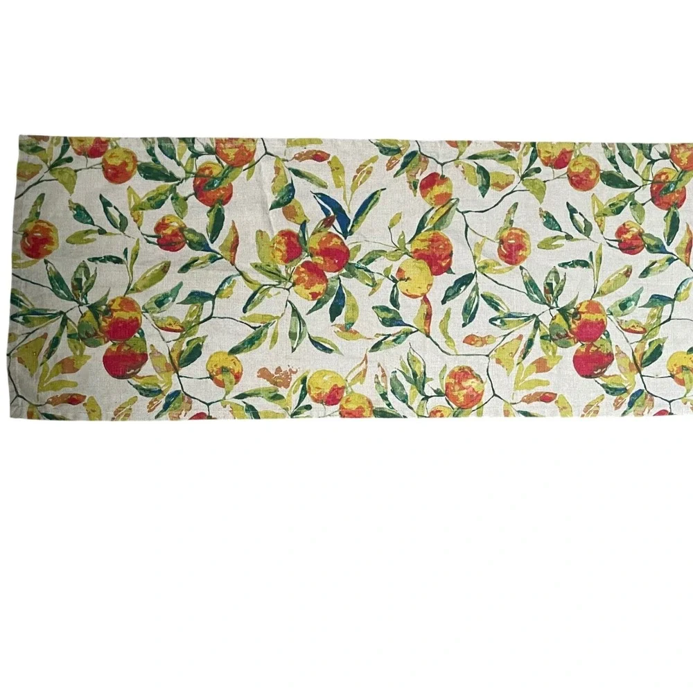 World Market Table Runner 100% Linen Green Orange Fruit Peaches‎ Vibrant 16 x 90